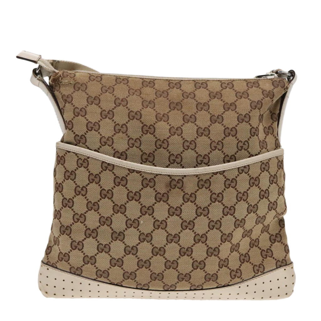 GUCCI GG Canvas Shoulder Bag Beige Silver 145852 90180