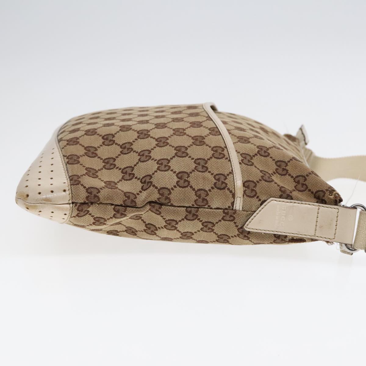 GUCCI GG Canvas Shoulder Bag Beige Silver 145852 90180