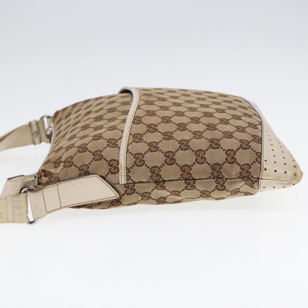 GUCCI GG Canvas Shoulder Bag Beige Silver 145852 90180