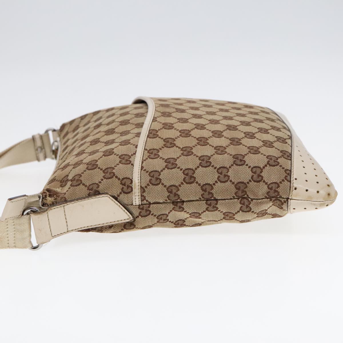 GUCCI GG Canvas Shoulder Bag Beige Silver 145852 90180