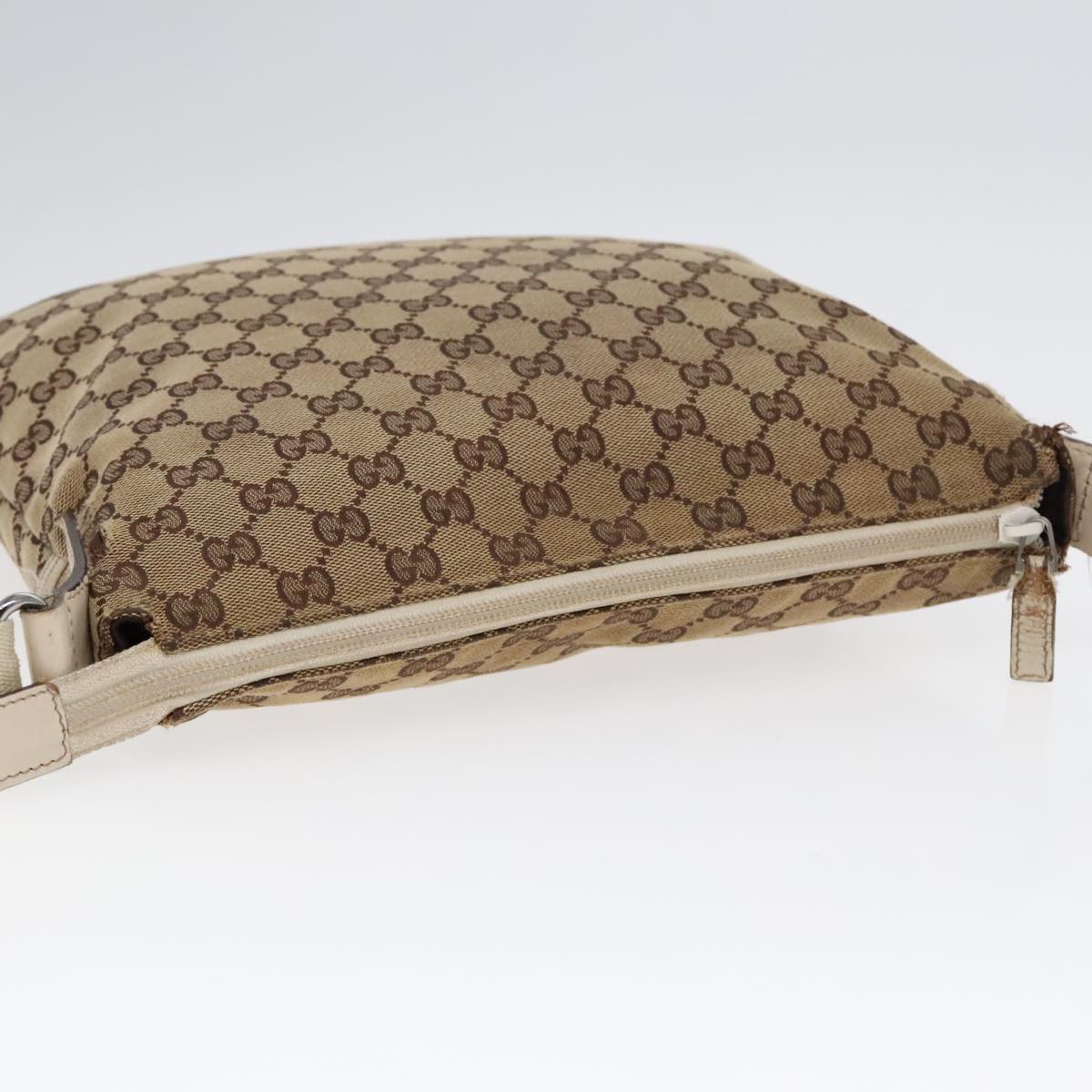 GUCCI GG Canvas Shoulder Bag Beige Silver 145852 90180
