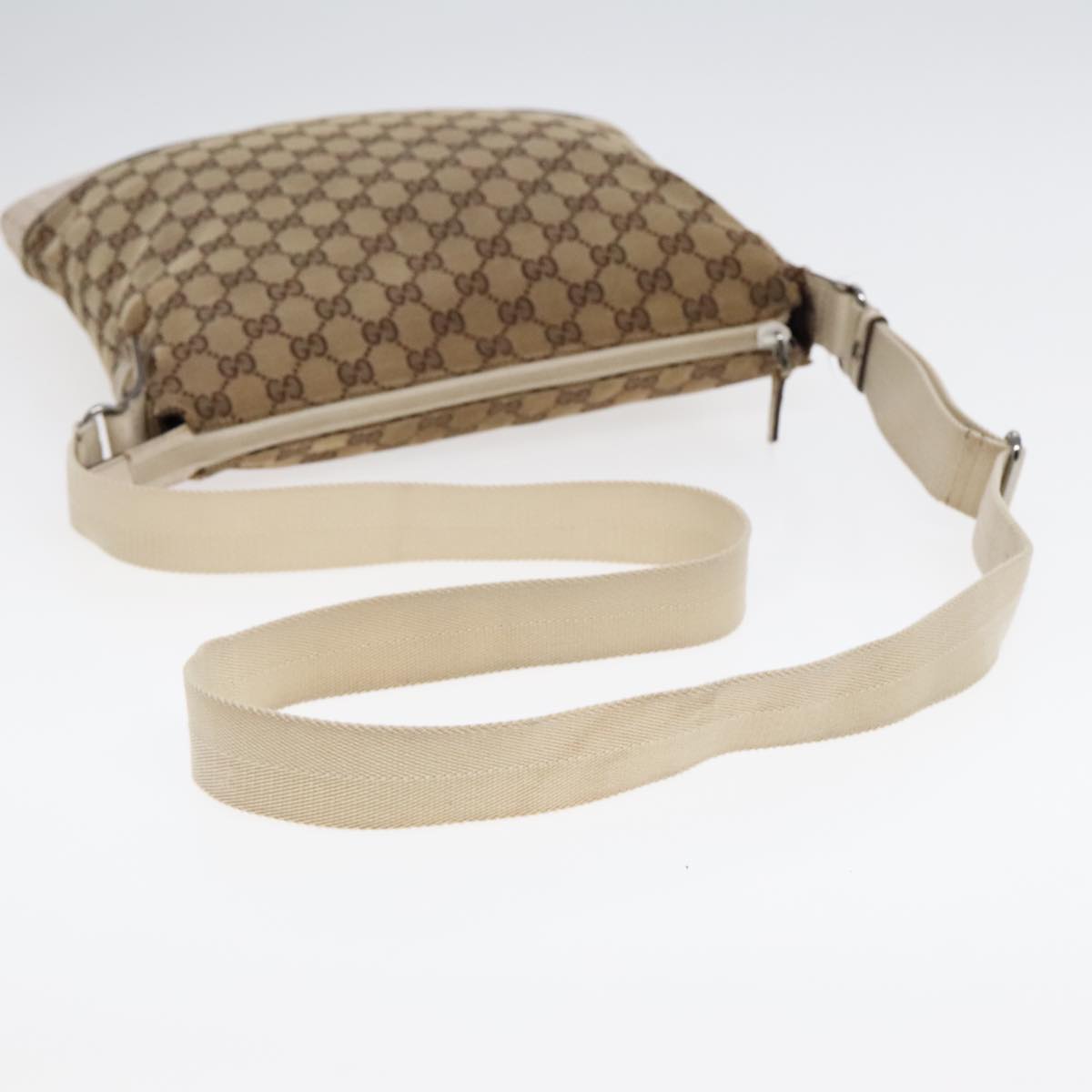 GUCCI GG Canvas Shoulder Bag Beige Silver 145852 90180