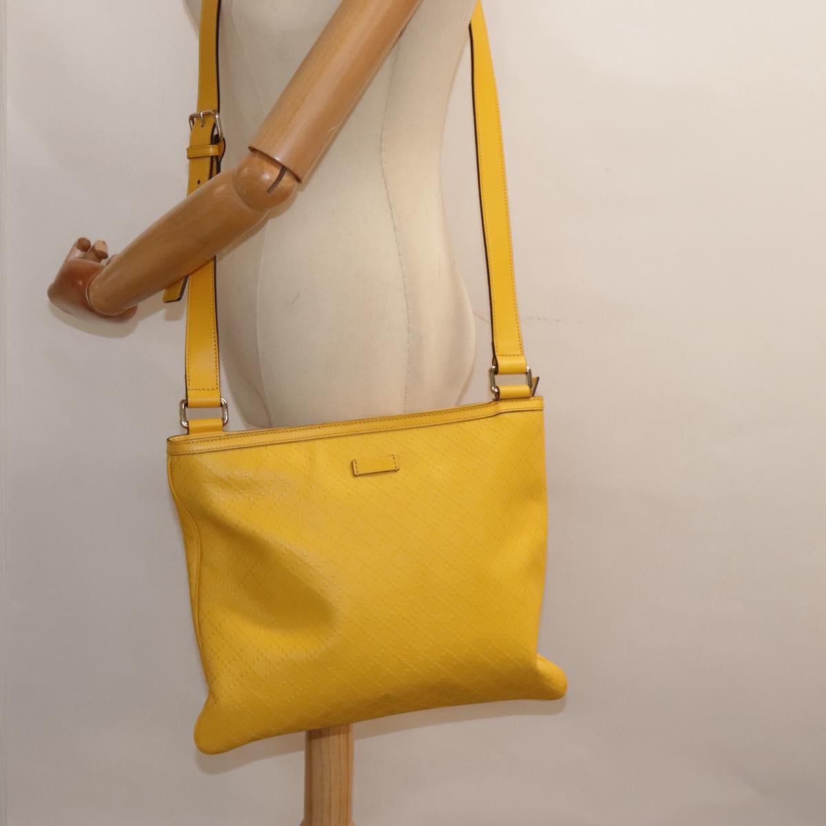 GUCCI Diamante Shoulder Bag Leather Yellow Gold 201446 90181
