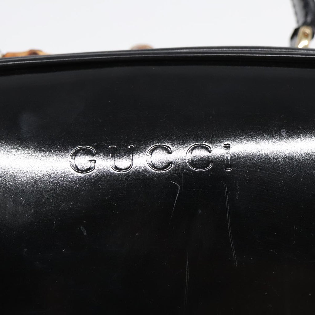 GUCCI Hand Bag Leather 2way Black Gold 90184