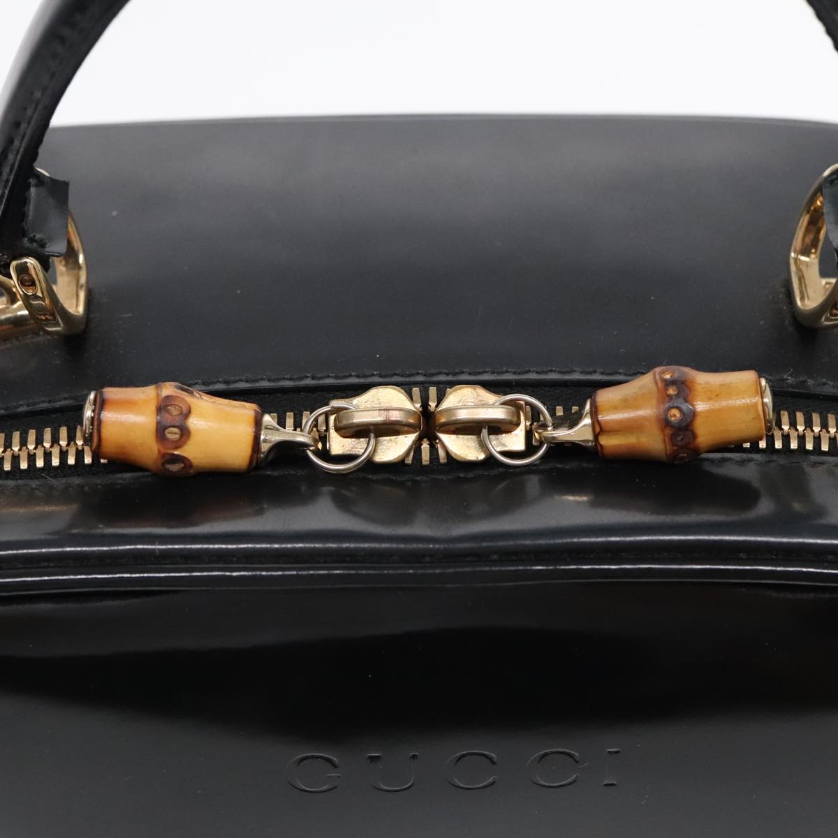 GUCCI Hand Bag Leather 2way Black Gold 90184