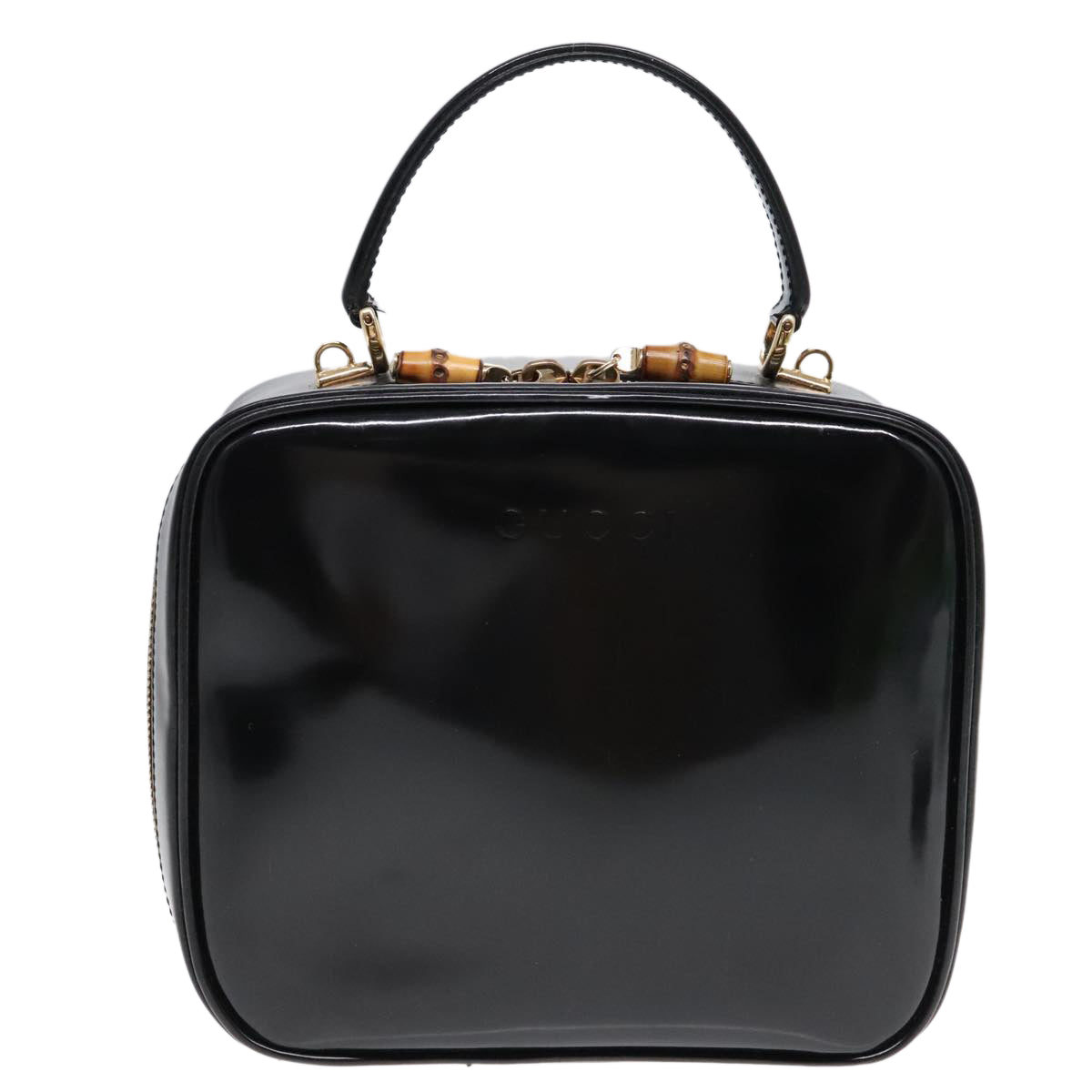 GUCCI Hand Bag Leather 2way Black Gold 90184