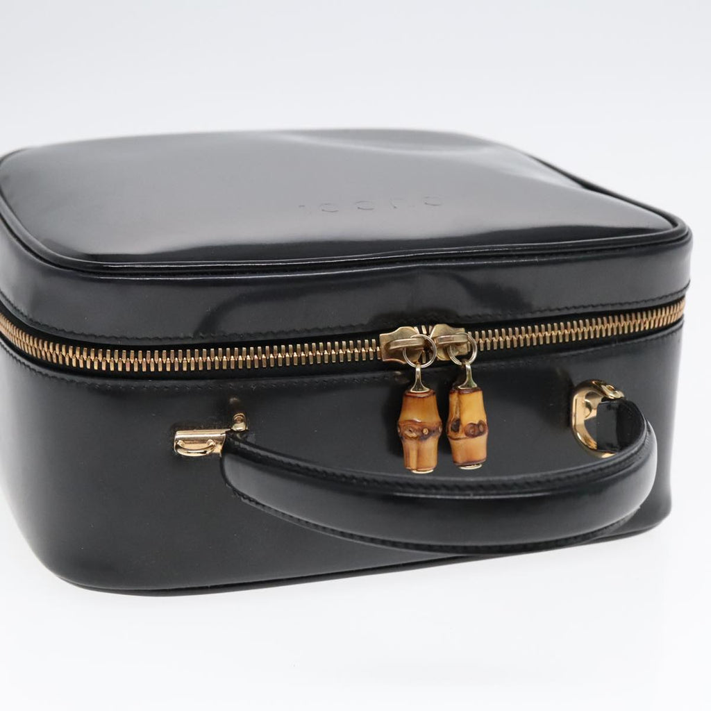 GUCCI Hand Bag Leather 2way Black Gold 90184
