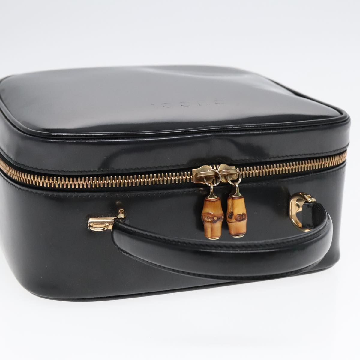 GUCCI Hand Bag Leather 2way Black Gold 90184