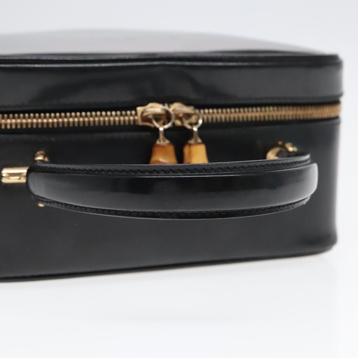 GUCCI Hand Bag Leather 2way Black Gold 90184