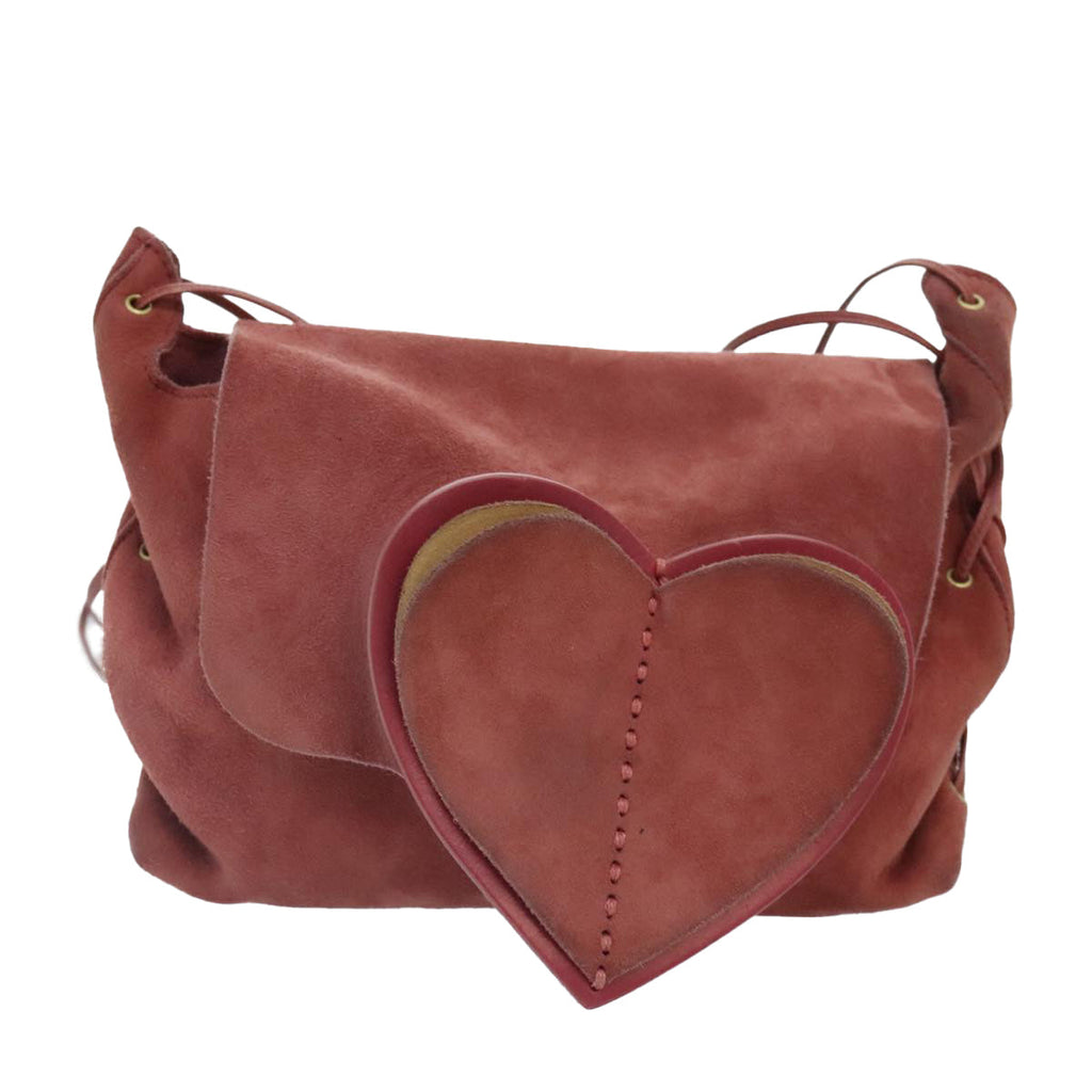 GUCCI Heart Shoulder Bag Suede Red Gold 95107 90185