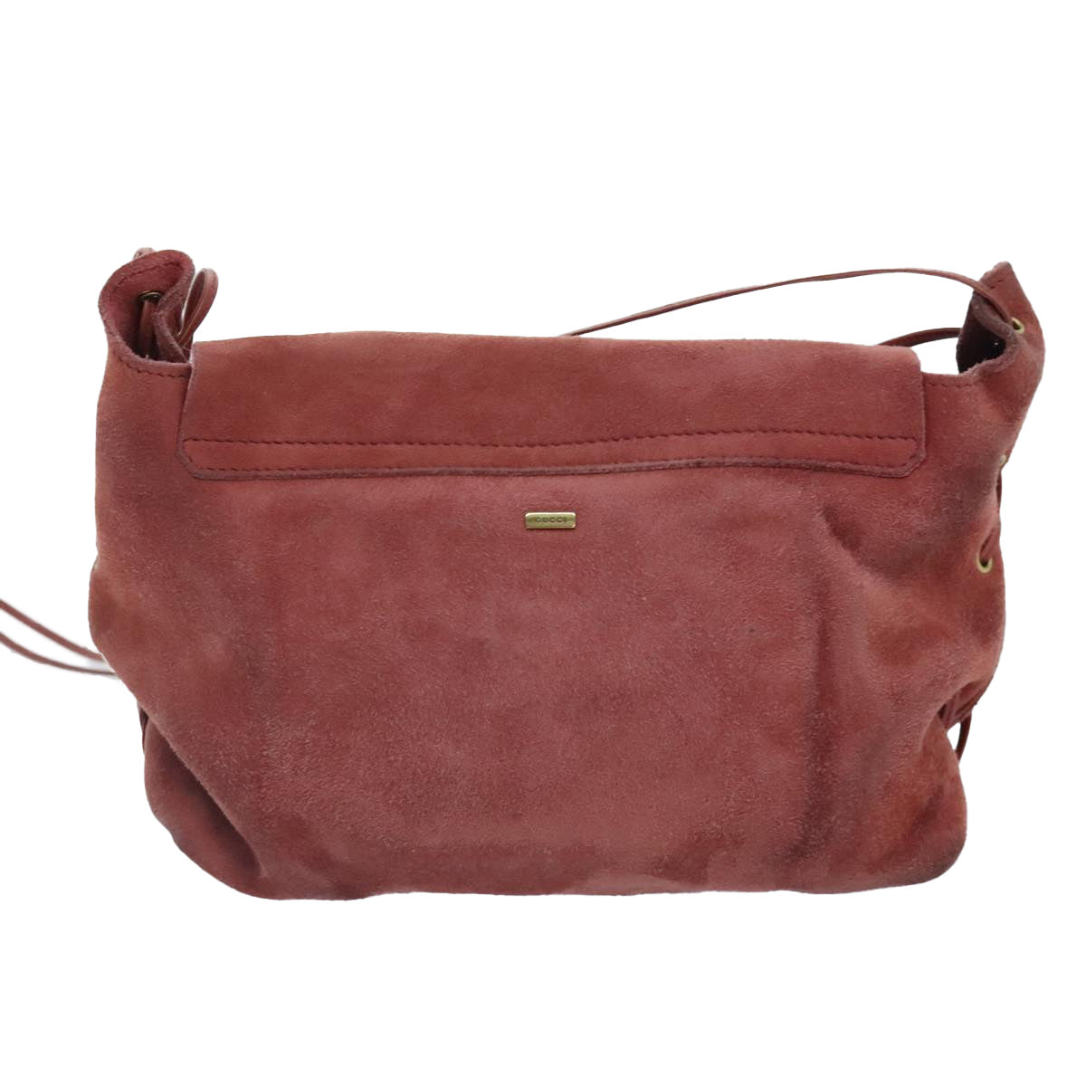 GUCCI Heart Shoulder Bag Suede Red Gold 95107 90185