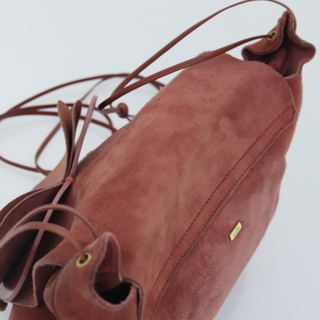 GUCCI Heart Shoulder Bag Suede Red Gold 95107 90185