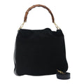 GUCCI Bamboo Shoulder Bag Suede 2way Black Gold 001 1014 1577 0 90188