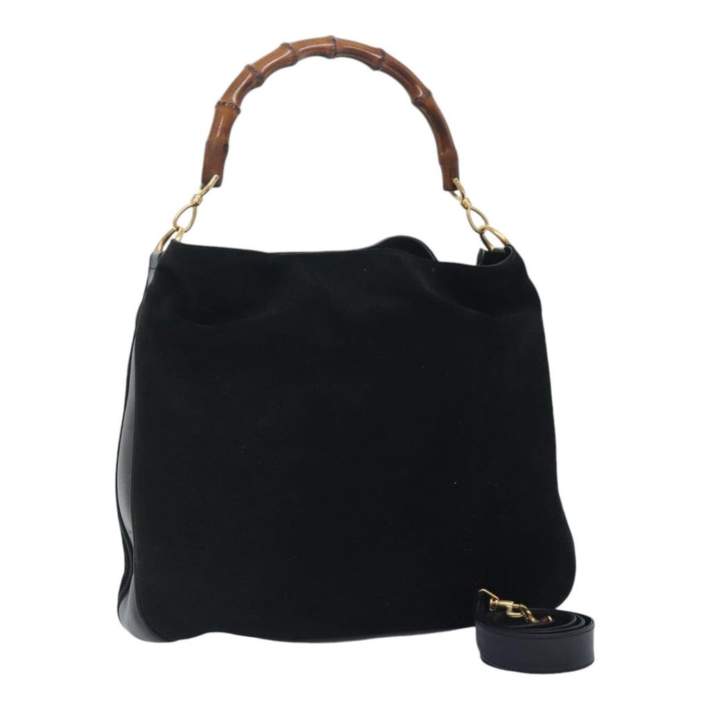 GUCCI Bamboo Shoulder Bag Suede 2way Black Gold 001 1014 1577 0 90188
