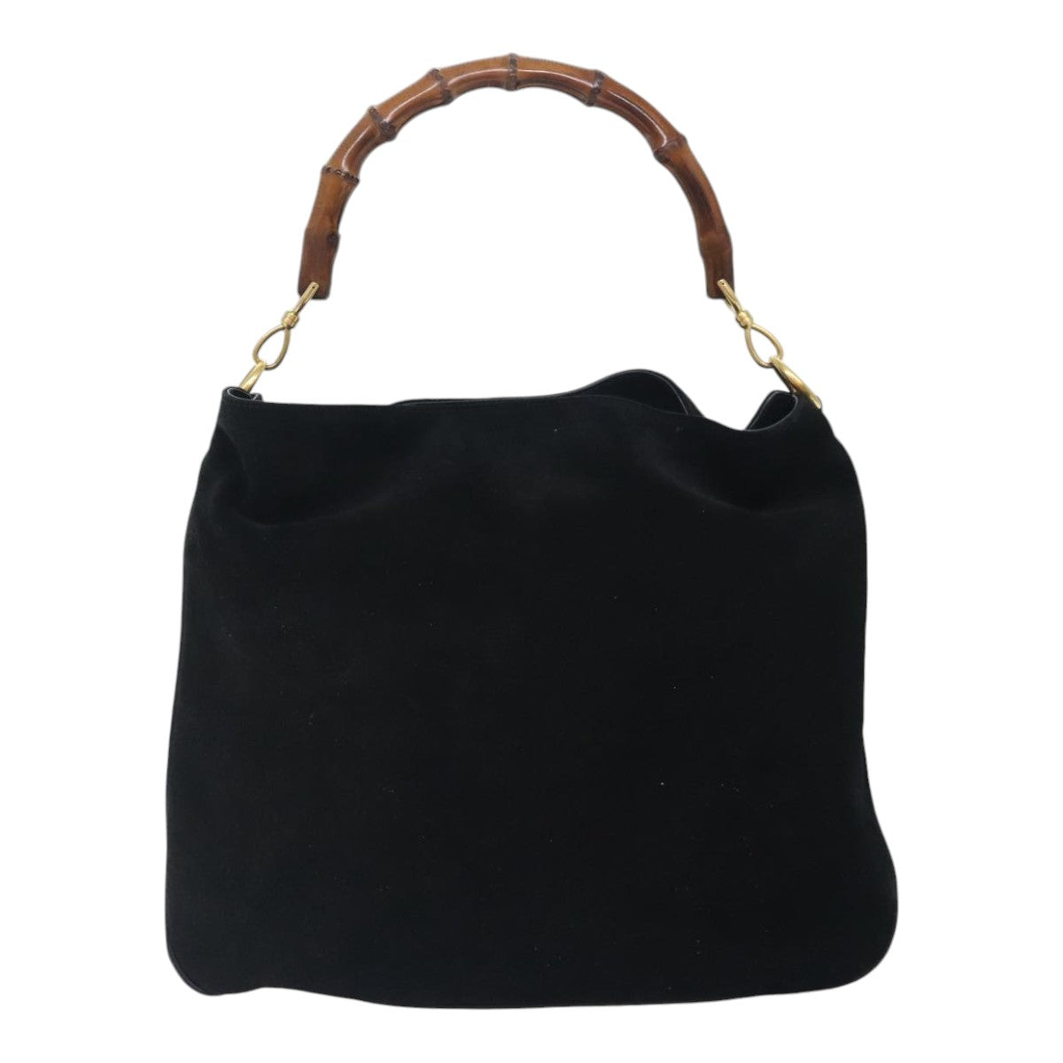 GUCCI Bamboo Shoulder Bag Suede 2way Black Gold 001 1014 1577 0 90188