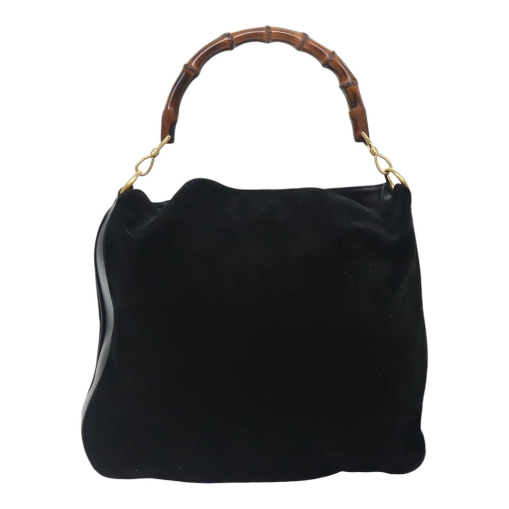 GUCCI Bamboo Shoulder Bag Suede 2way Black Gold 001 1014 1577 0 90188