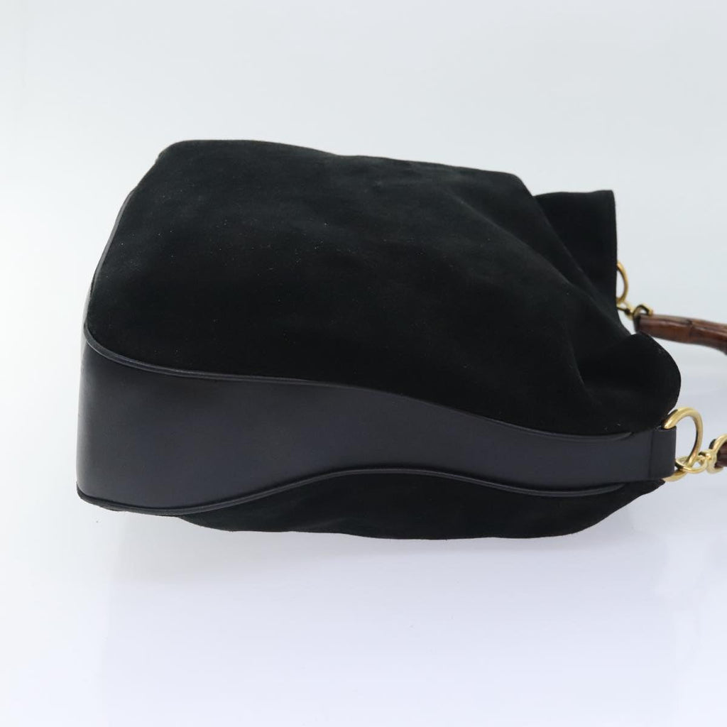 GUCCI Bamboo Shoulder Bag Suede 2way Black Gold 001 1014 1577 0 90188