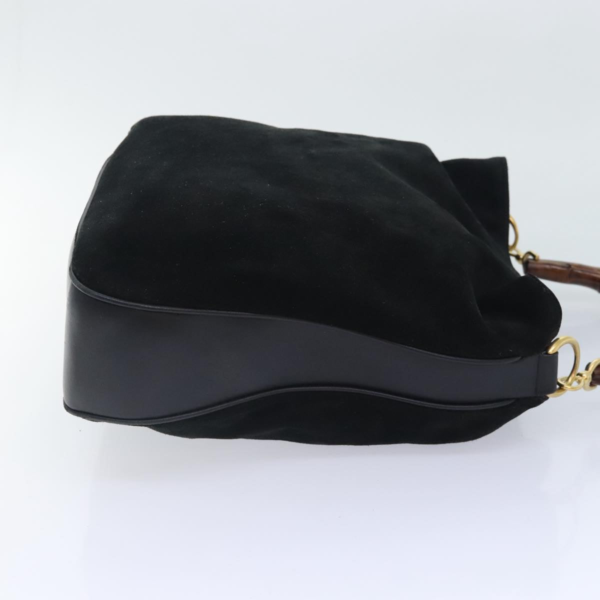 GUCCI Bamboo Shoulder Bag Suede 2way Black Gold 001 1014 1577 0 90188