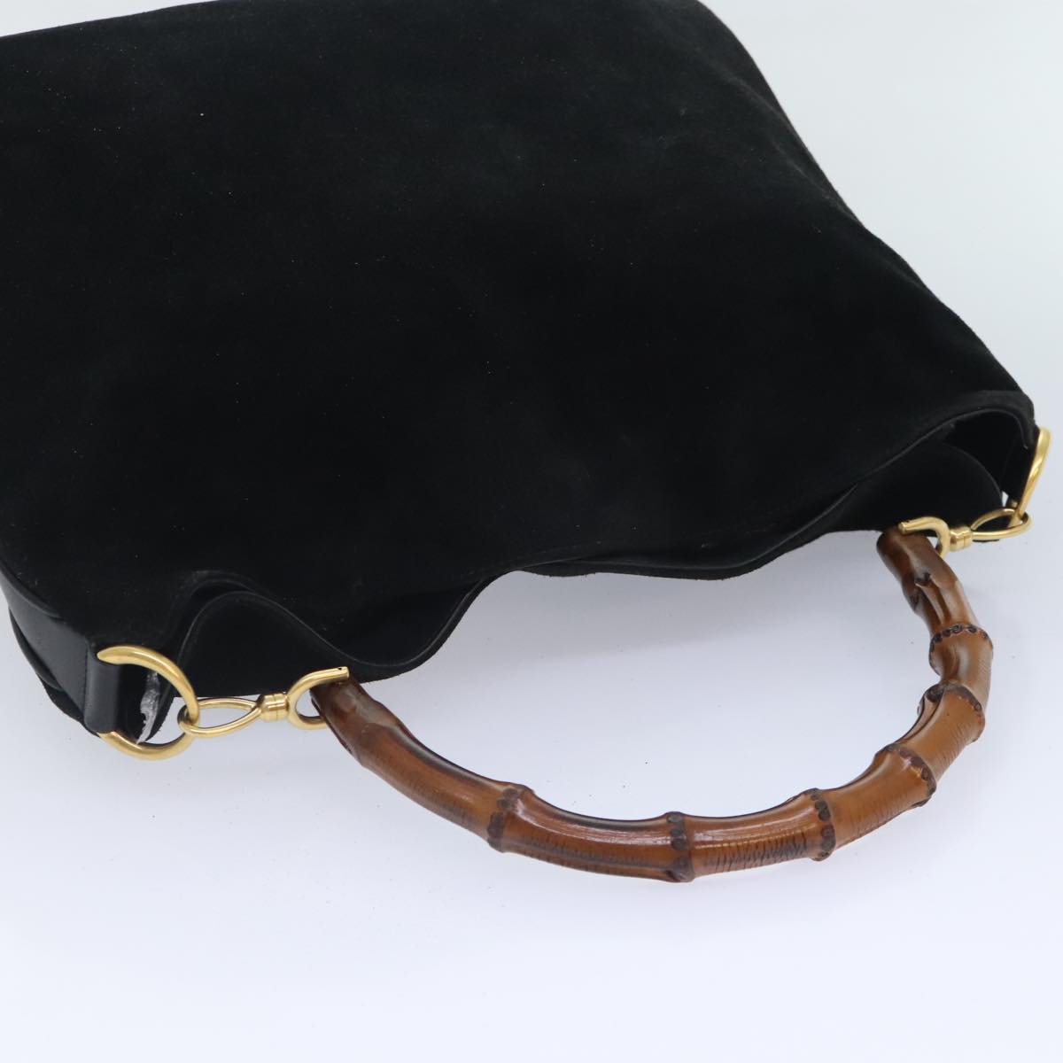 GUCCI Bamboo Shoulder Bag Suede 2way Black Gold 001 1014 1577 0 90188