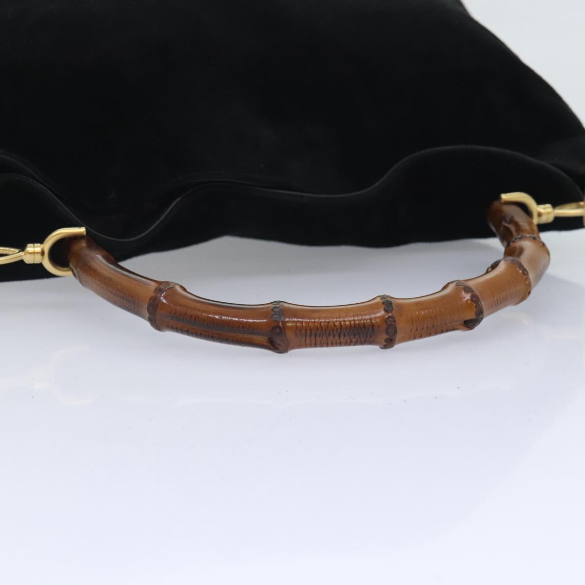 GUCCI Bamboo Shoulder Bag Suede 2way Black Gold 001 1014 1577 0 90188