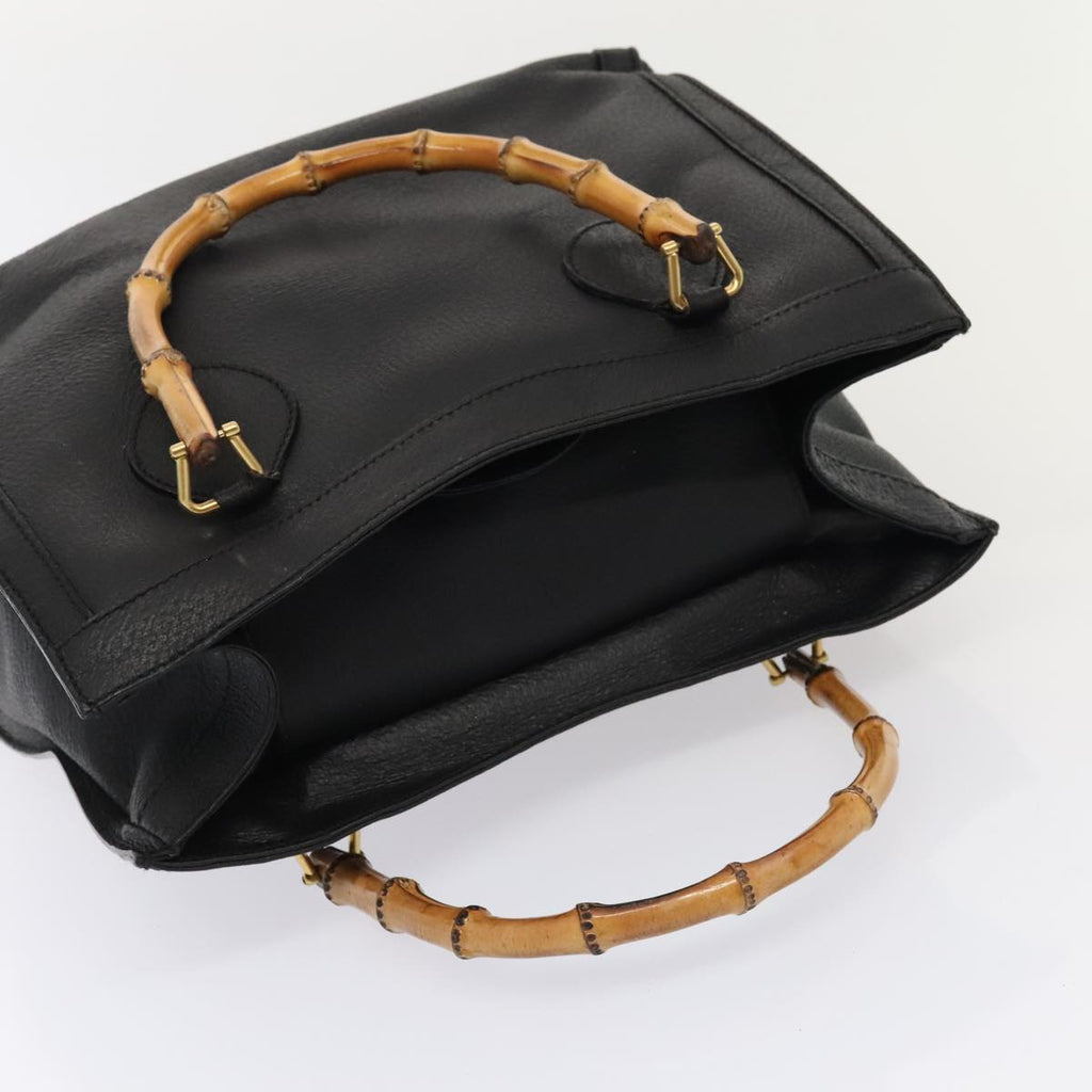 GUCCI Bamboo Hand Bag Leather Black Gold 002 2853 0260 0 90193