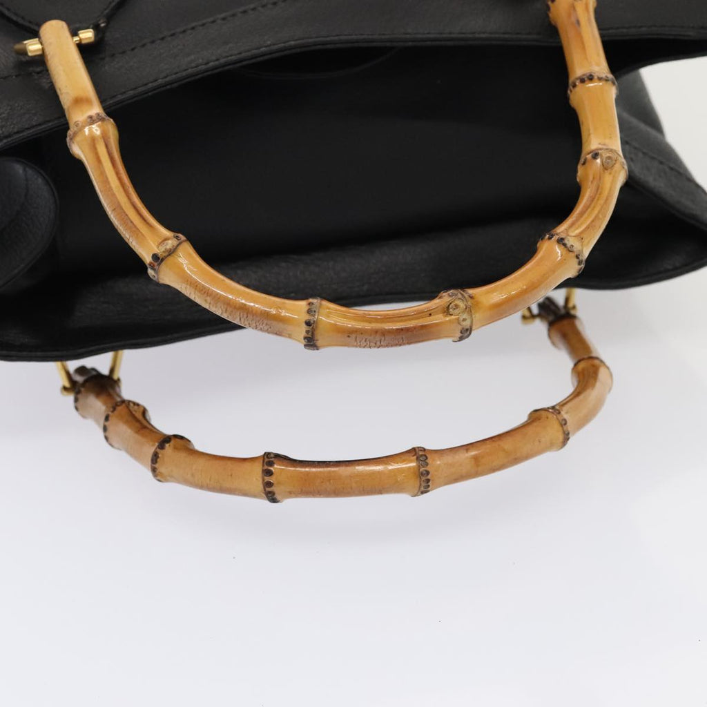 GUCCI Bamboo Hand Bag Leather Black Gold 002 2853 0260 0 90193