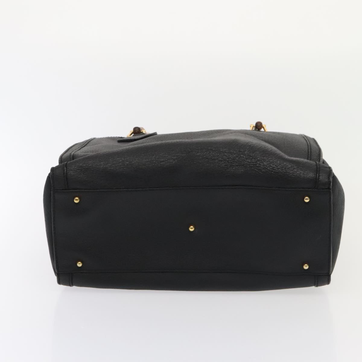 GUCCI Bamboo Hand Bag Leather Black Gold 002 2853 0260 0 90193