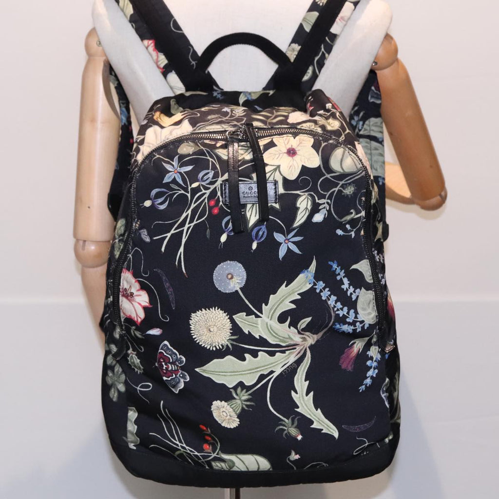 GUCCI Flora Backpack Canvas Black Silver 353476 90194