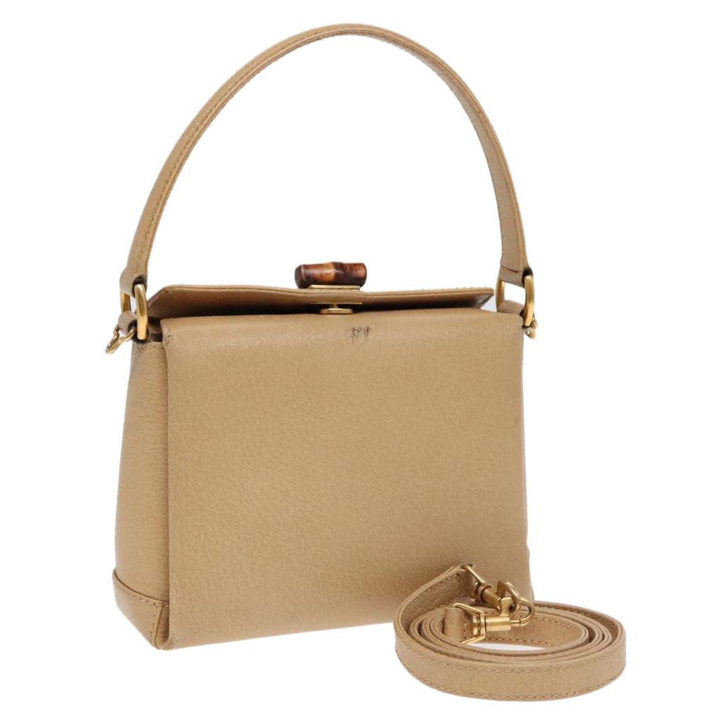 GUCCI Bamboo Hand Bag Leather 2way Beige Gold 000 33 0240 90195