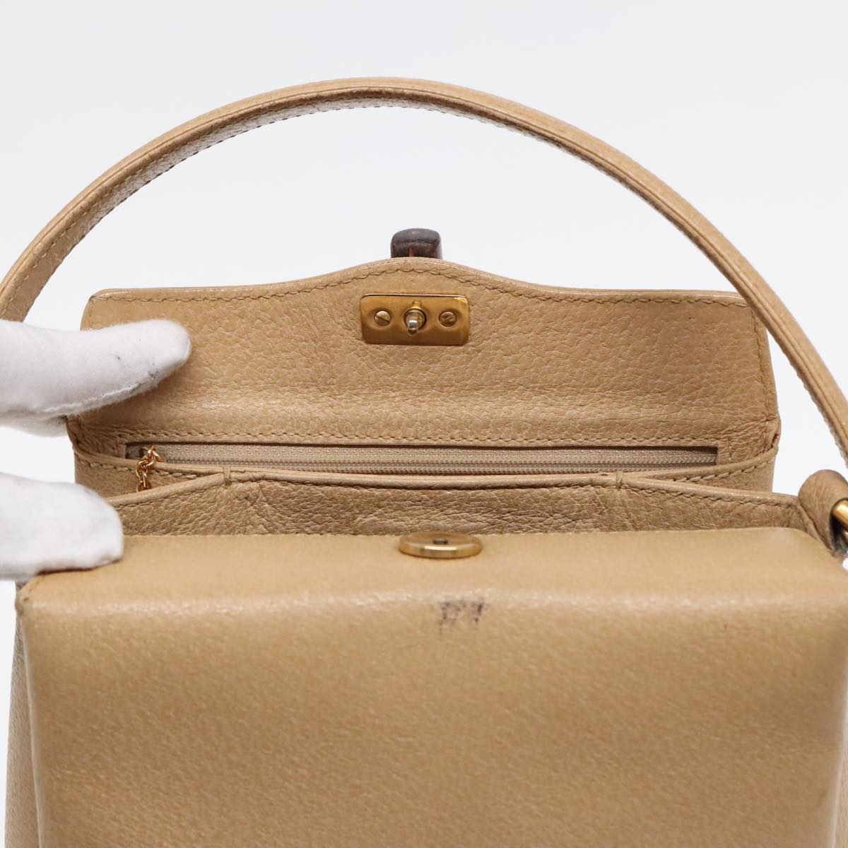 GUCCI Bamboo Hand Bag Leather 2way Beige Gold 000 33 0240 90195