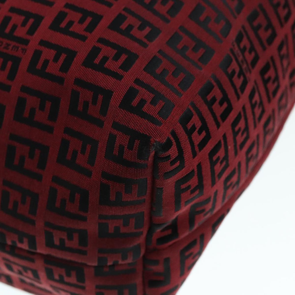 FENDI Zucchino Canvas Tote Bag Red Black Silver 90199
