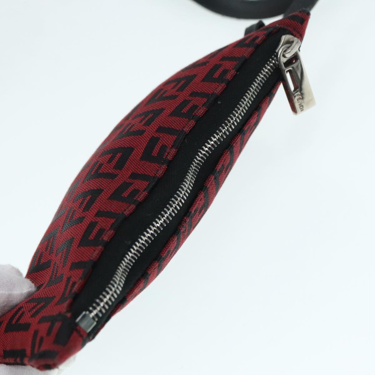 FENDI Zucchino Canvas Tote Bag Red Black Silver 90199