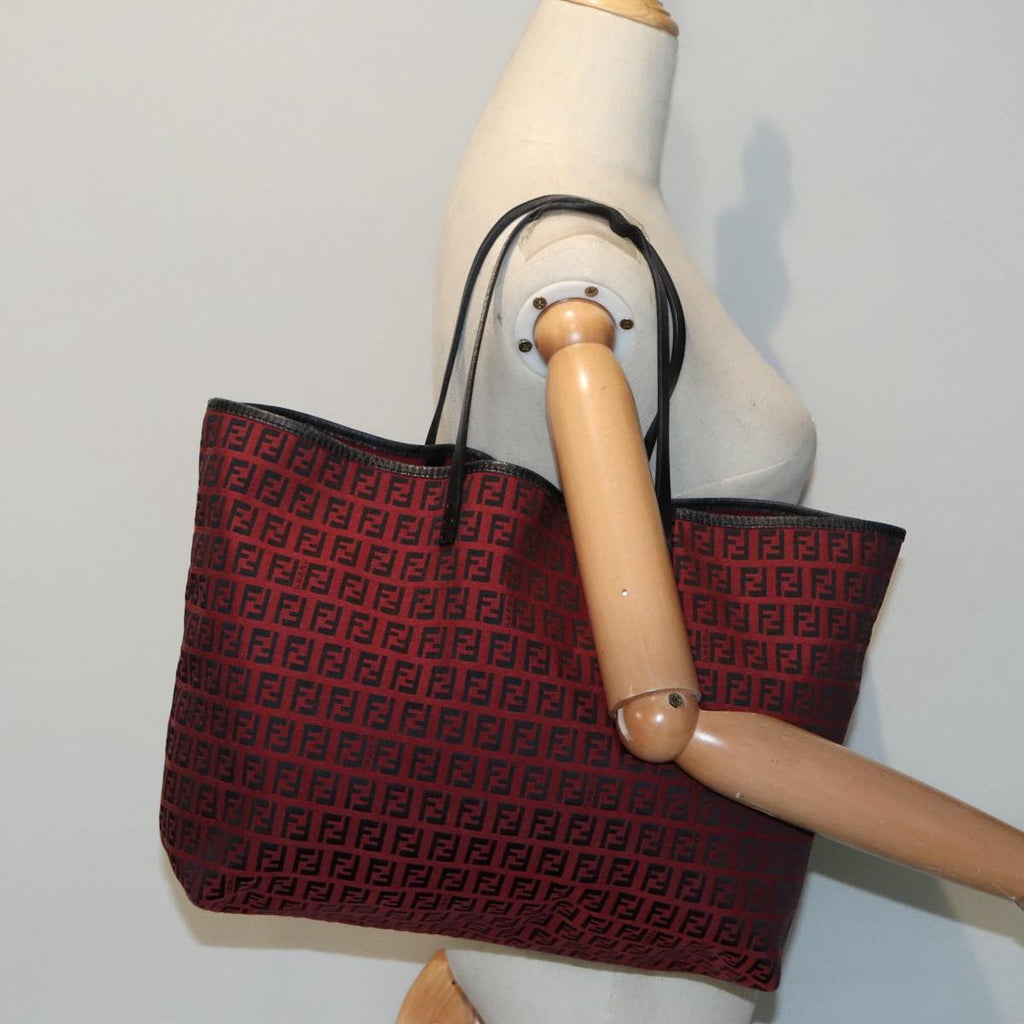 FENDI Zucchino Canvas Tote Bag Red Black Silver 90199