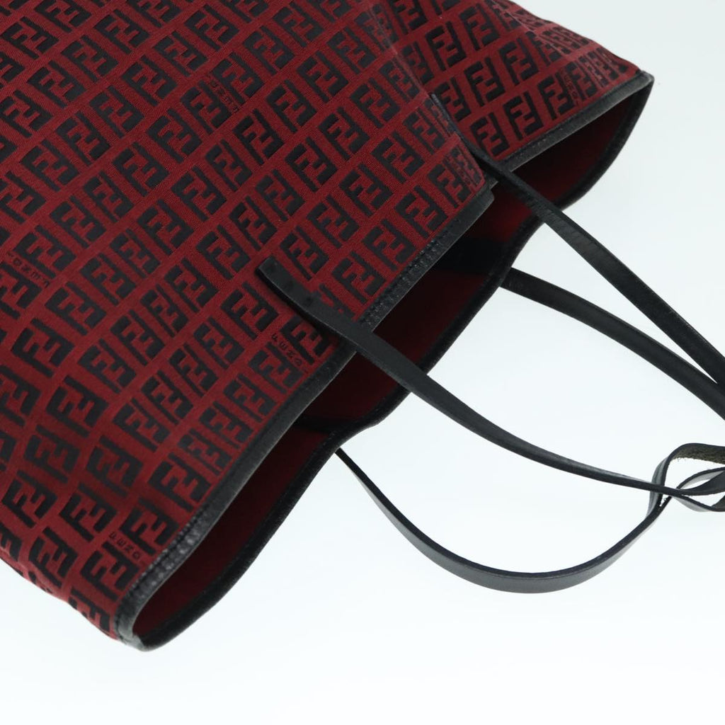 FENDI Zucchino Canvas Tote Bag Red Black Silver 90199