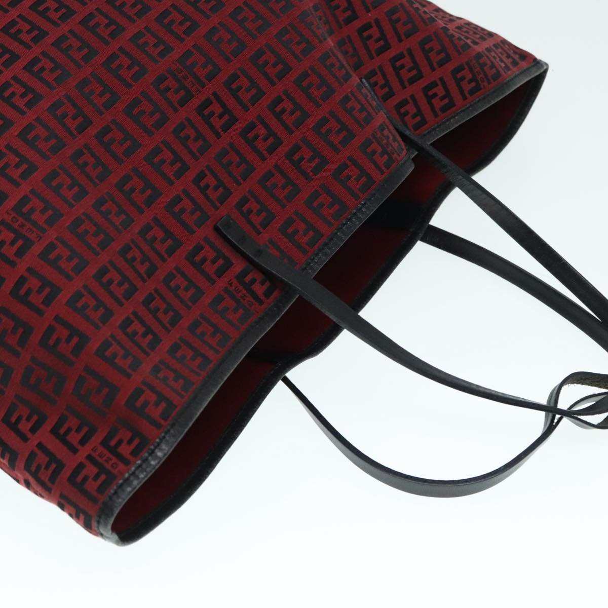 FENDI Zucchino Canvas Tote Bag Red Black Silver 90199