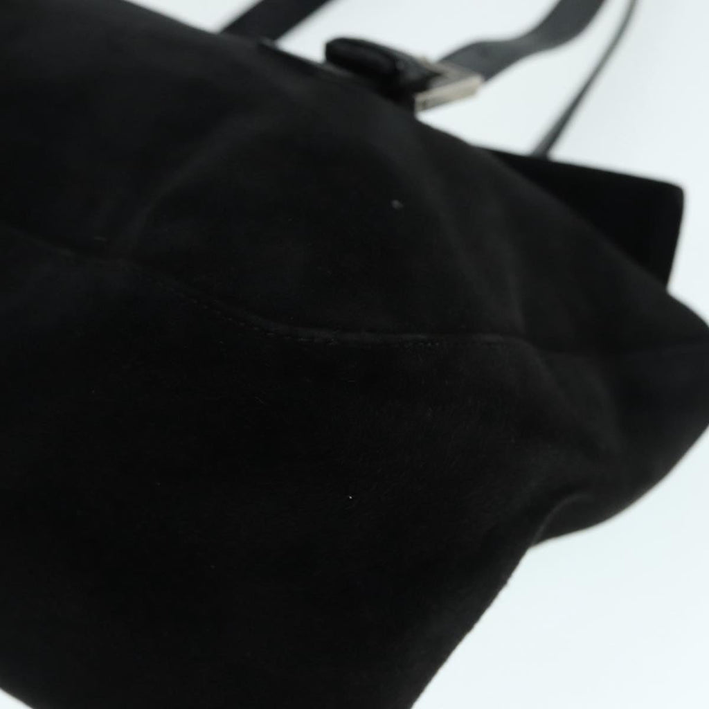 FENDI Hand Bag Suede Leather Black Silver 90200
