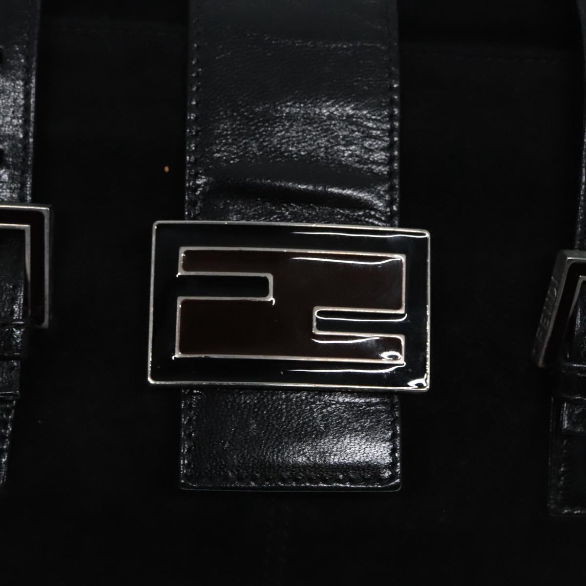 FENDI Hand Bag Suede Leather Black Silver 90200