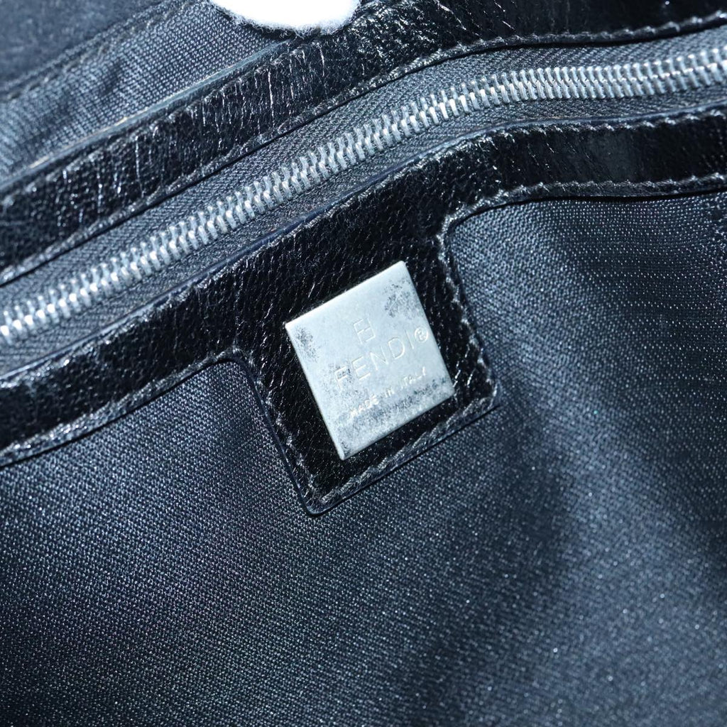 FENDI Hand Bag Suede Leather Black Silver 90200