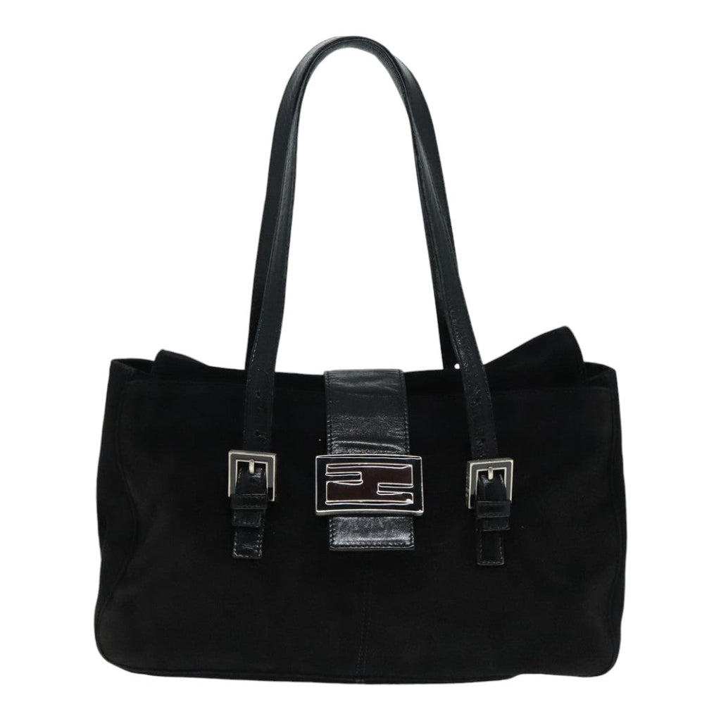FENDI Hand Bag Suede Leather Black Silver 90200