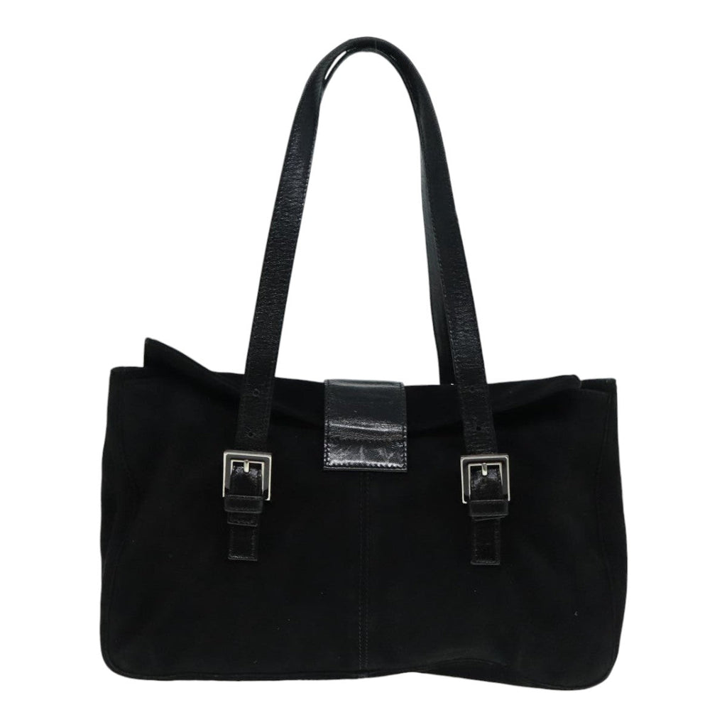 FENDI Hand Bag Suede Leather Black Silver 90200