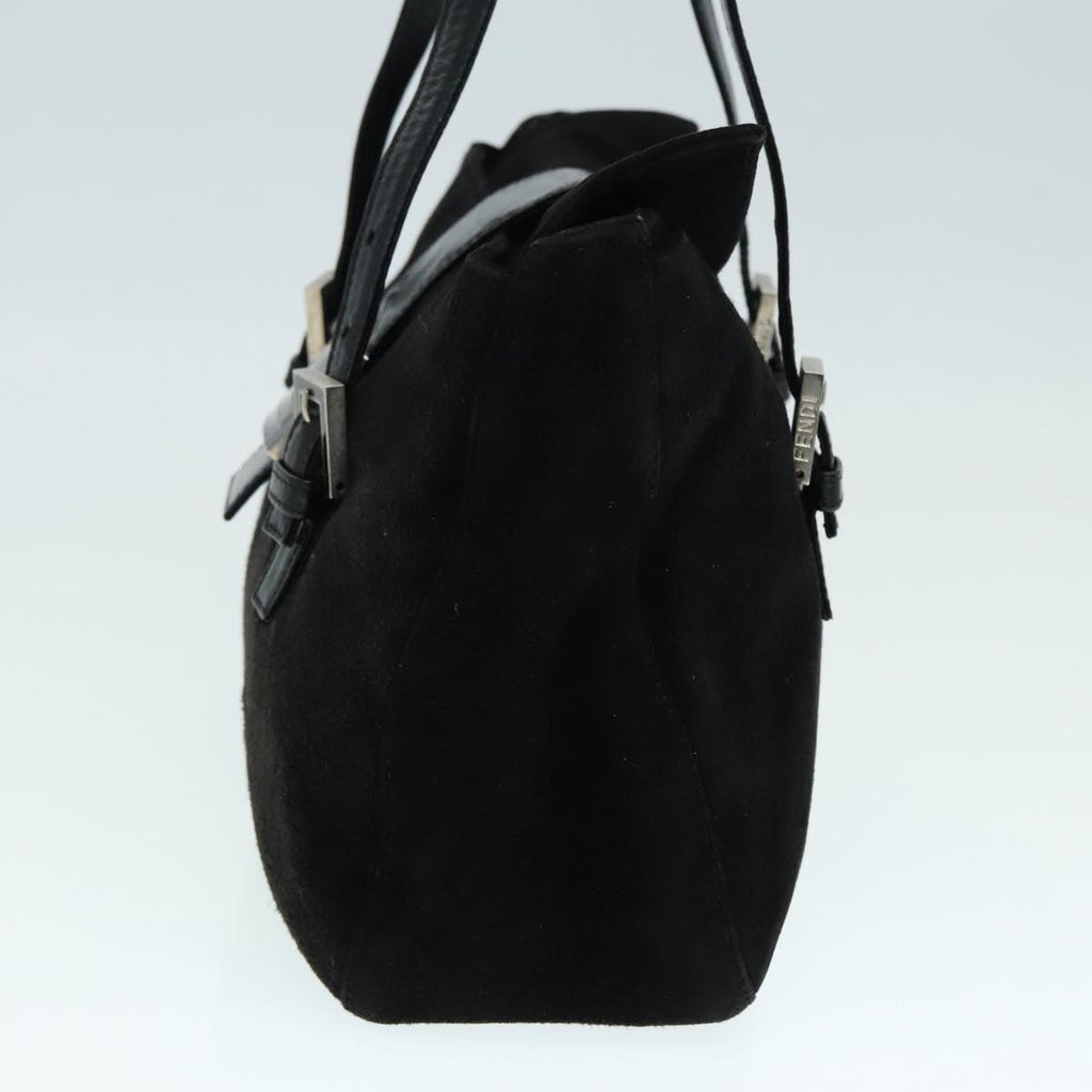 FENDI Hand Bag Suede Leather Black Silver 90200