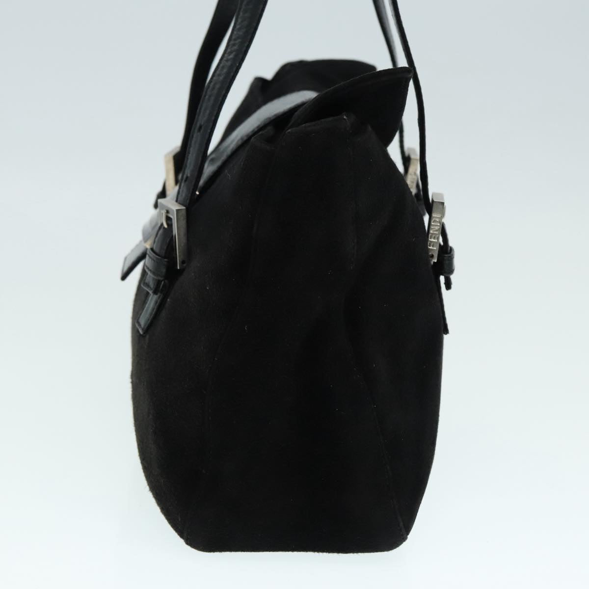 FENDI Hand Bag Suede Leather Black Silver 90200