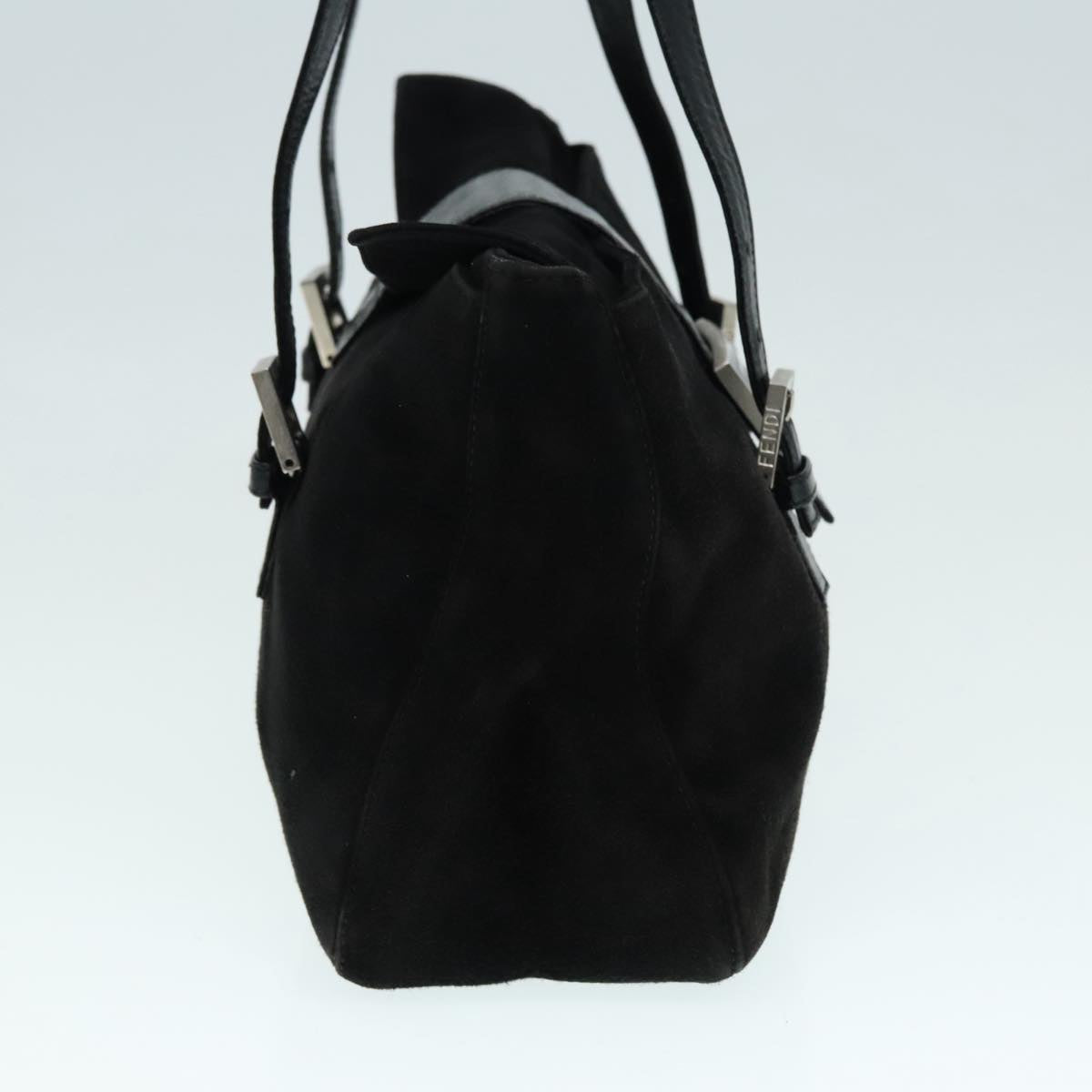 FENDI Hand Bag Suede Leather Black Silver 90200