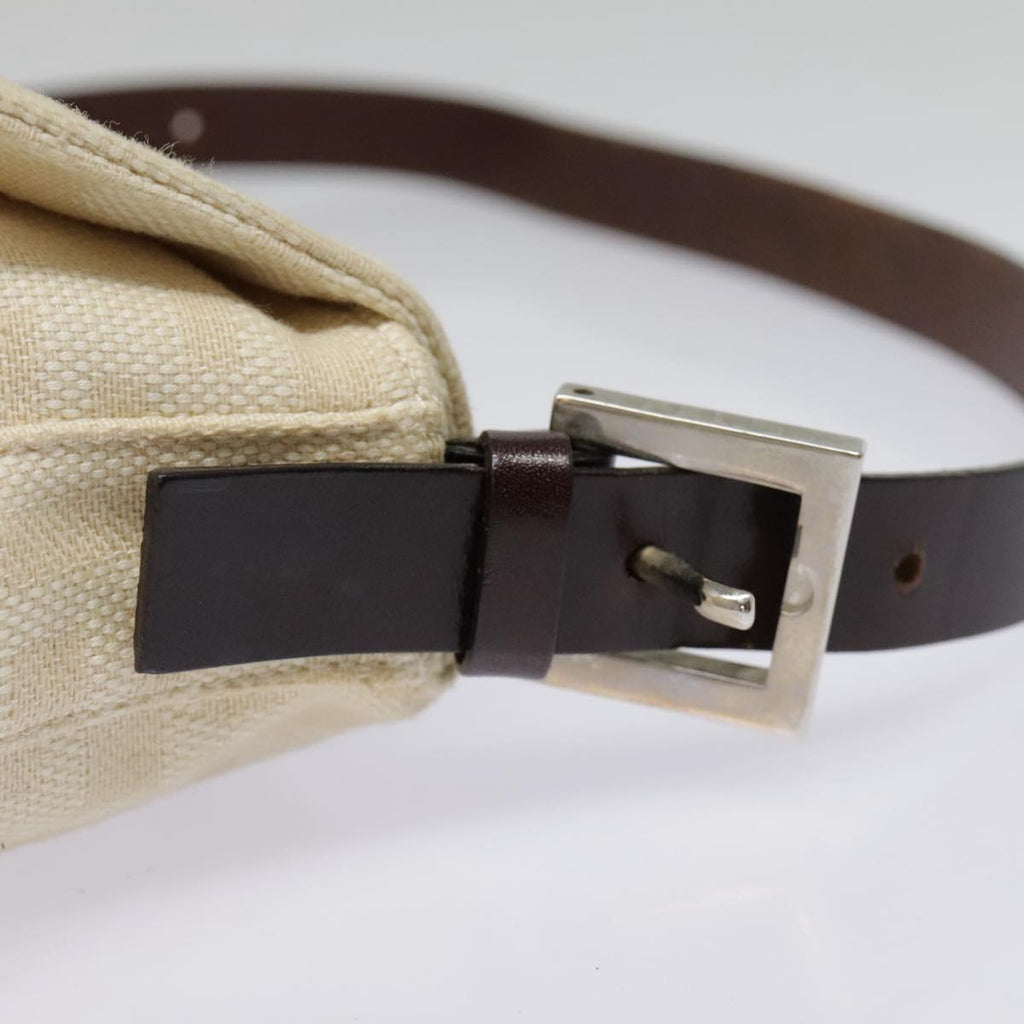 FENDI Zucca Canvas Mamma Baguette Shoulder Bag Beige Brown Silver 90203