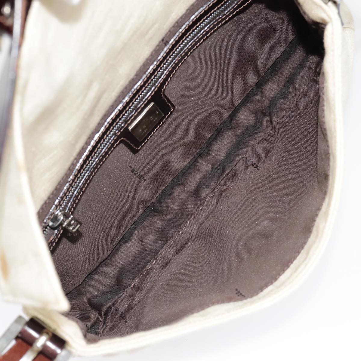 FENDI Zucca Canvas Mamma Baguette Shoulder Bag Beige Brown Silver 90203