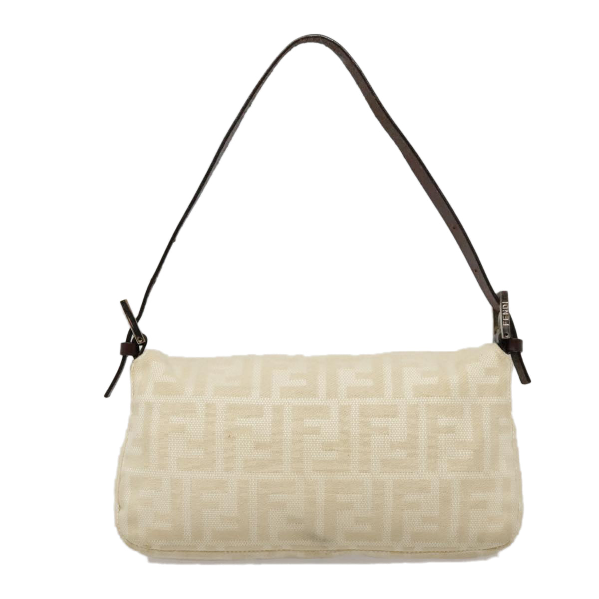 FENDI Zucca Canvas Mamma Baguette Shoulder Bag Beige Brown Silver 90203