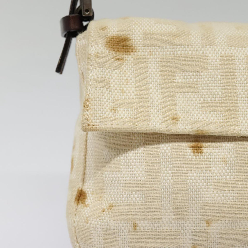 FENDI Zucca Canvas Mamma Baguette Shoulder Bag Beige Brown Silver 90203