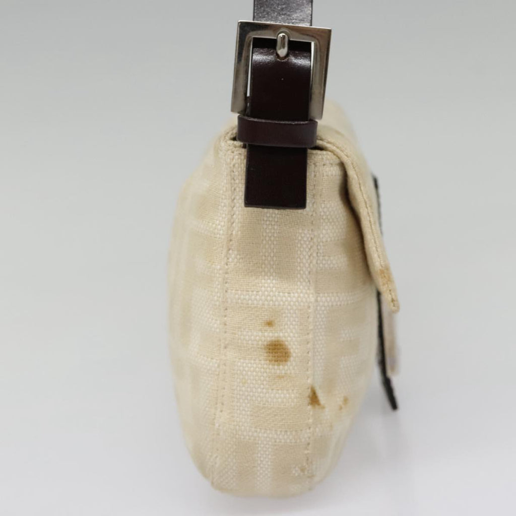 FENDI Zucca Canvas Mamma Baguette Shoulder Bag Beige Brown Silver 90203