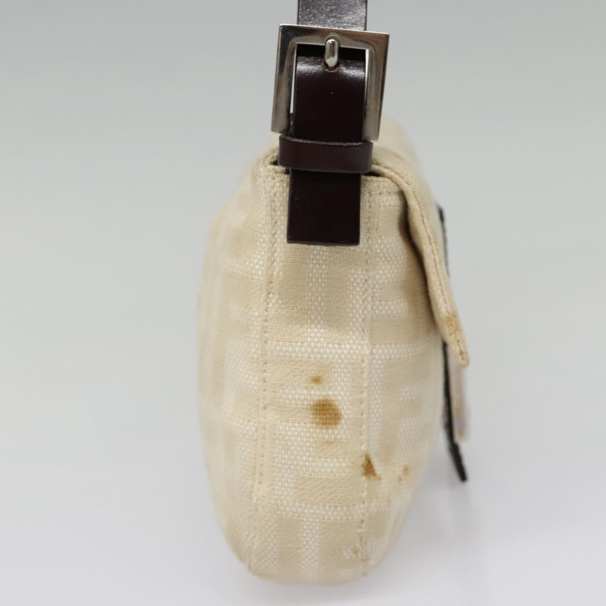 FENDI Zucca Canvas Mamma Baguette Shoulder Bag Beige Brown Silver 90203