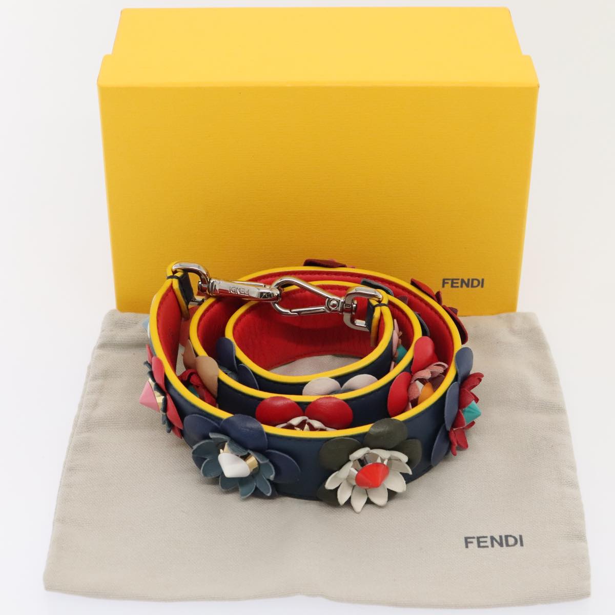 FENDI Flower Shoulder Strap Leather 31.9"" Blue Silver 90205